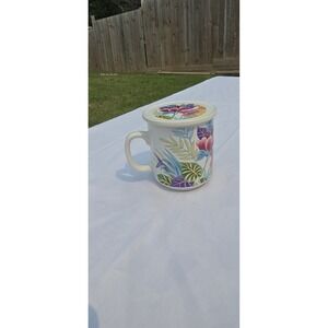 Mount Clemens Pottery Coffee Mug With Lid Floral Pattern